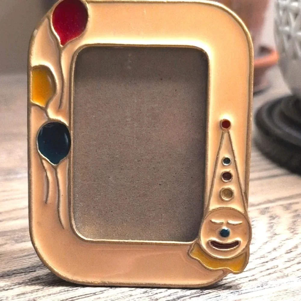 Vintage The Bucklers Inc Heavy Enamel Clown & Balloons Brass Picture Frame MCM